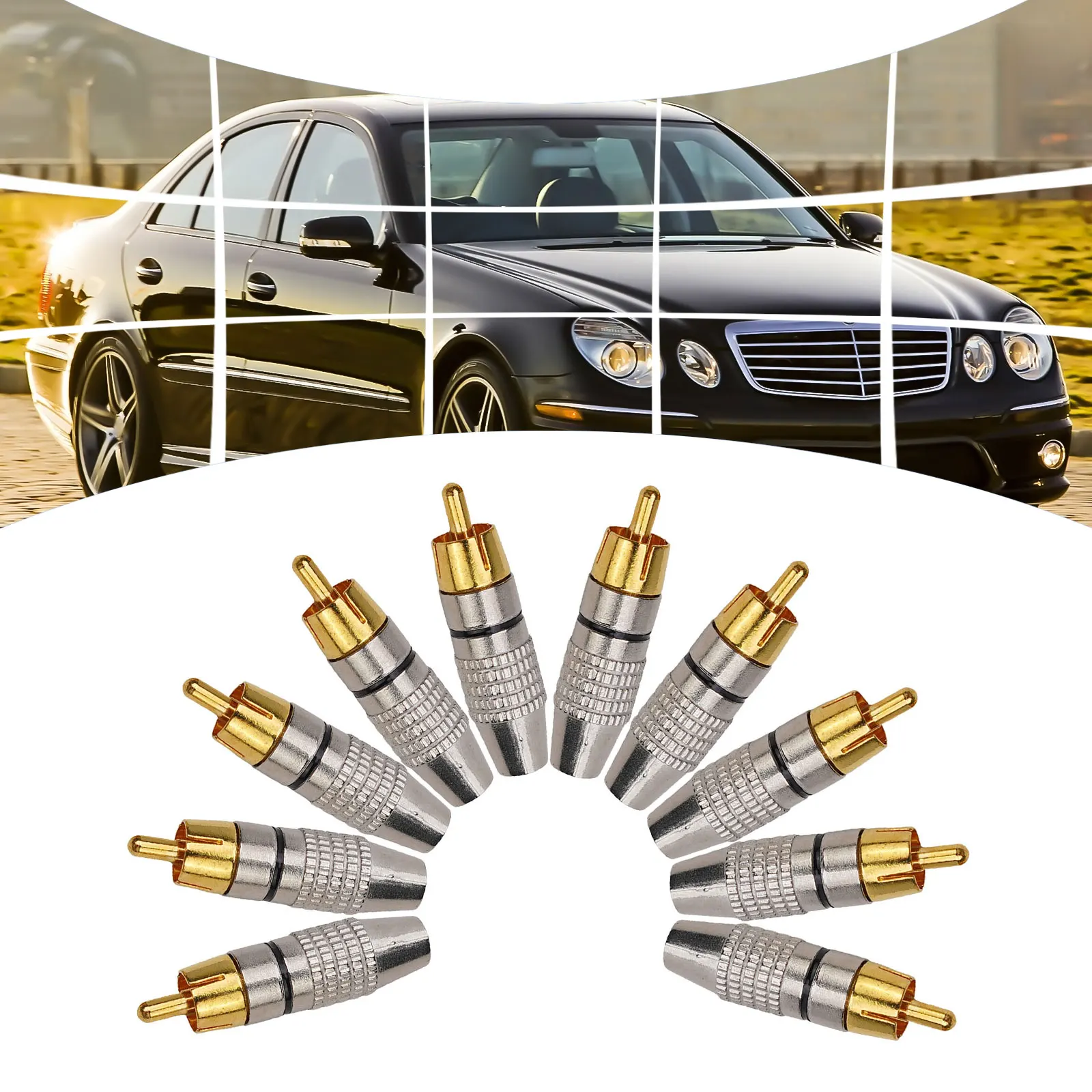 10Pcs Gold Plated Soldering Audio Video Male Plug Adapter Connector Part Kit 42x11mm Cable Male Plug Adapter