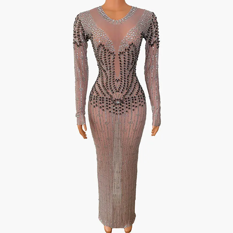 

Birthday Clothing Diamond Dress Concert Party Bar Diamond Flesh Color Slim Fit Singer Model Walk Show Vestidos De Ocasião Formal