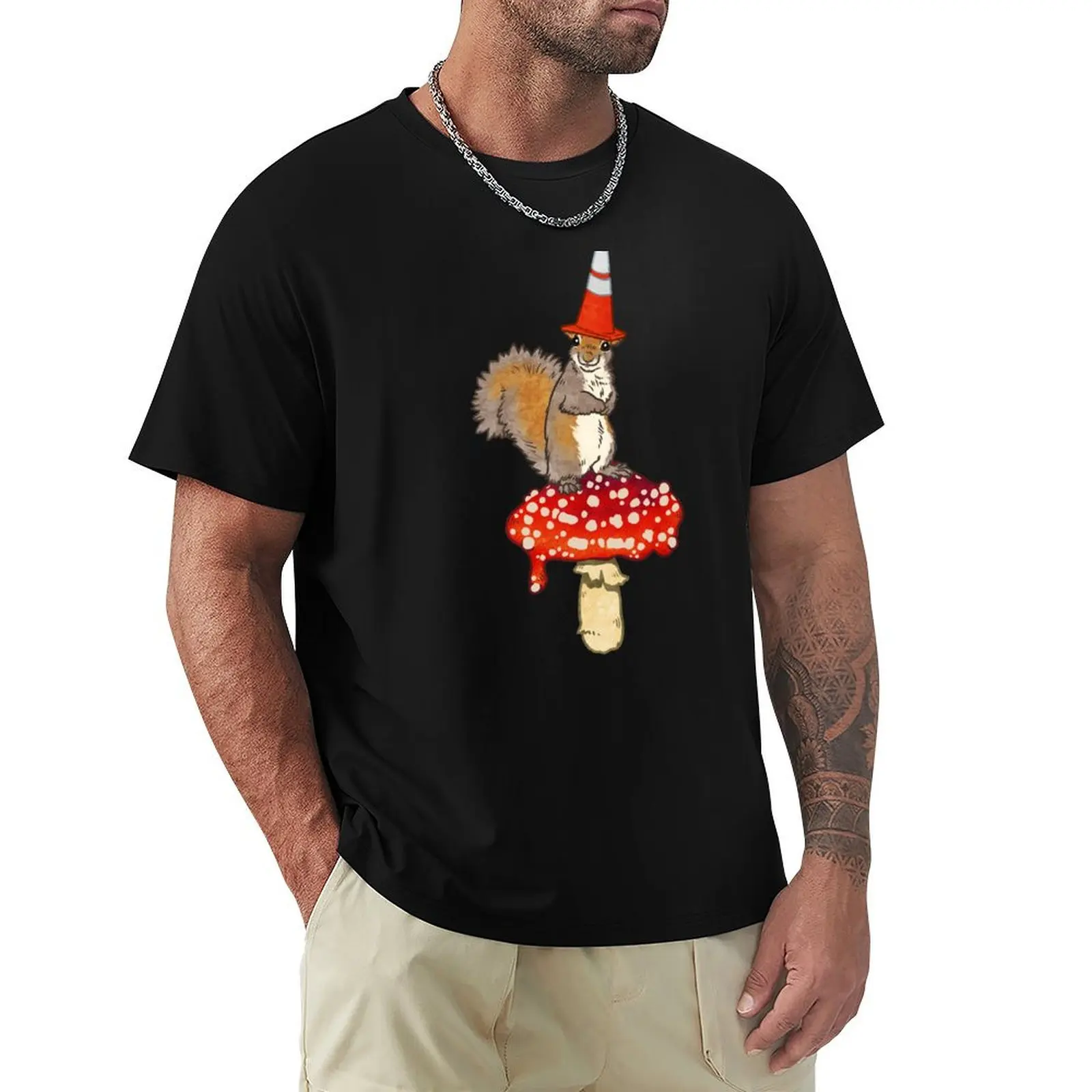 Portland Wizard on Red Spotted Mushroom (Cone Squirrel) T-Shirt Big Size Loose Fit Tee Shirt