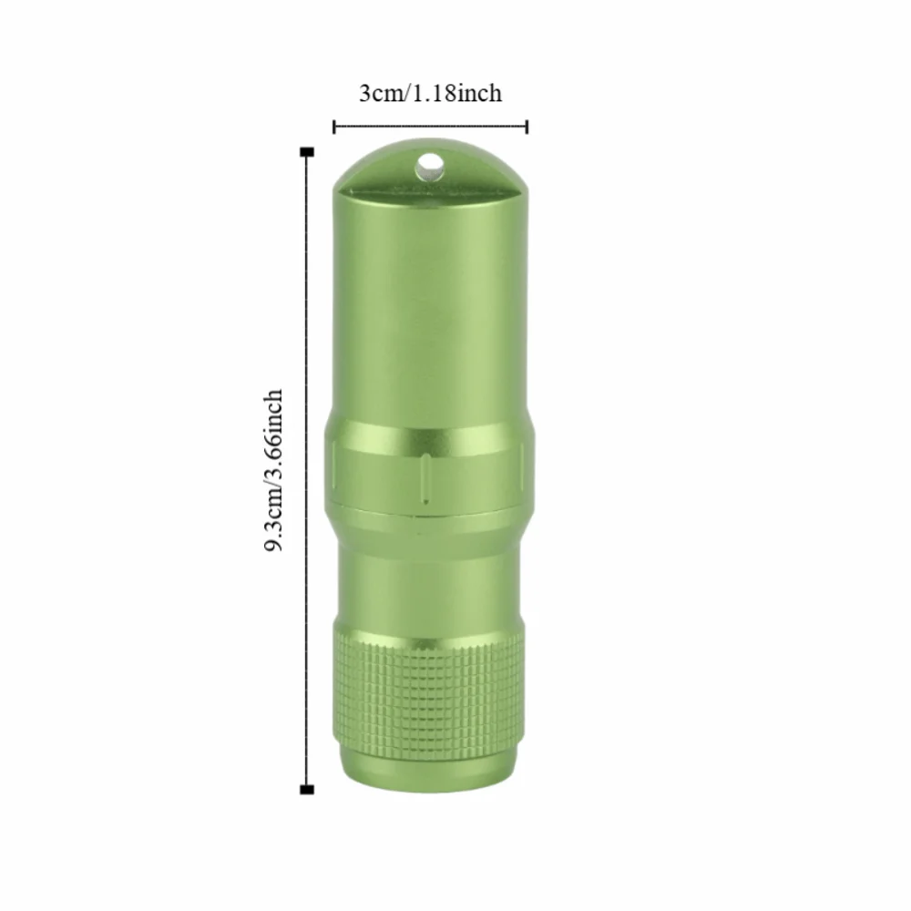 أنبوب كبسولة من سبائك الألومنيوم المتين مقاوم للماء حاوية حبوب خضراء حاوية سلسلة مفاتيح للمشي لمسافات طويلة والسفر