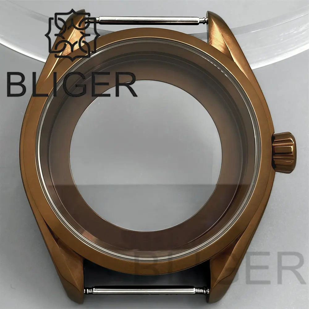 BLIGER Vintage Bronze Brass 40mm Polished Waterproof Watch Case Sapphire For NH34 NH35 Automatic Aq Style Watch Accessories Part
