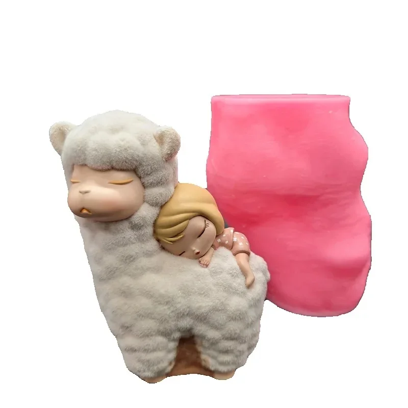 

Riding Sheep Little Girl Silicone Mold DIY Handmade, Flip over Gypsum Resin Candle Concrete Craft Ornament