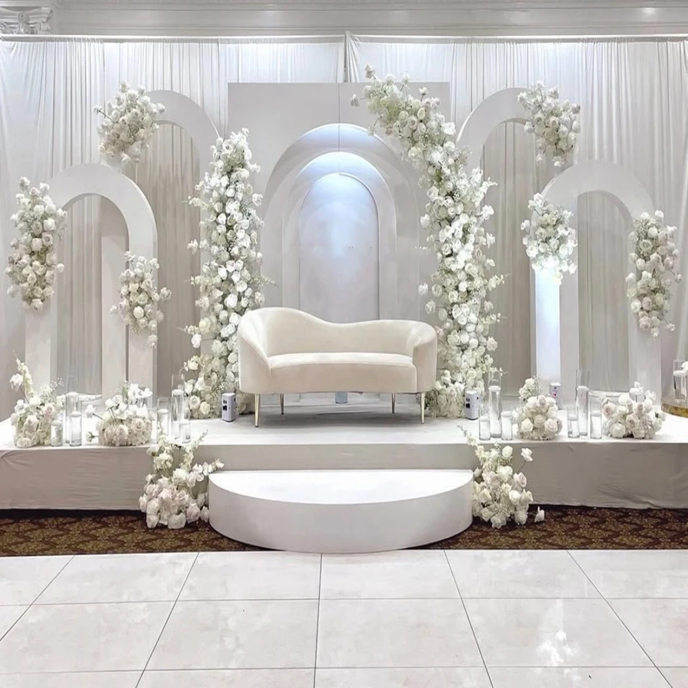 1pcs/3pcs) Party White metal Flower half Circle Gate iron Square Backdrop Events Wedding Decoration Arch Stand