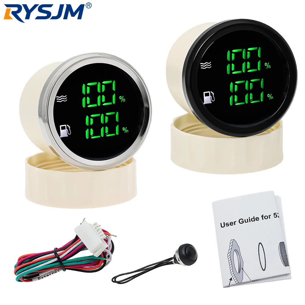 

Universal 52mm LED Digital Dual Car Gauge Oil Level Meter + Water Level Gauge 2-in-1 Meter 2inch For Car Boat Marine 12V 24V