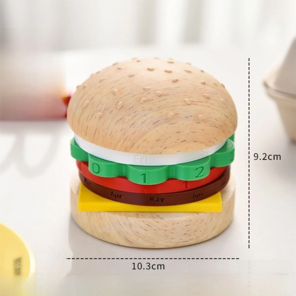 Kreativer Hamburger-Perpetual-Kalender, rutschfeste Unterseite, Datum, drehbar, drehbarer Tischkalender, stabil, wiederverwendbar