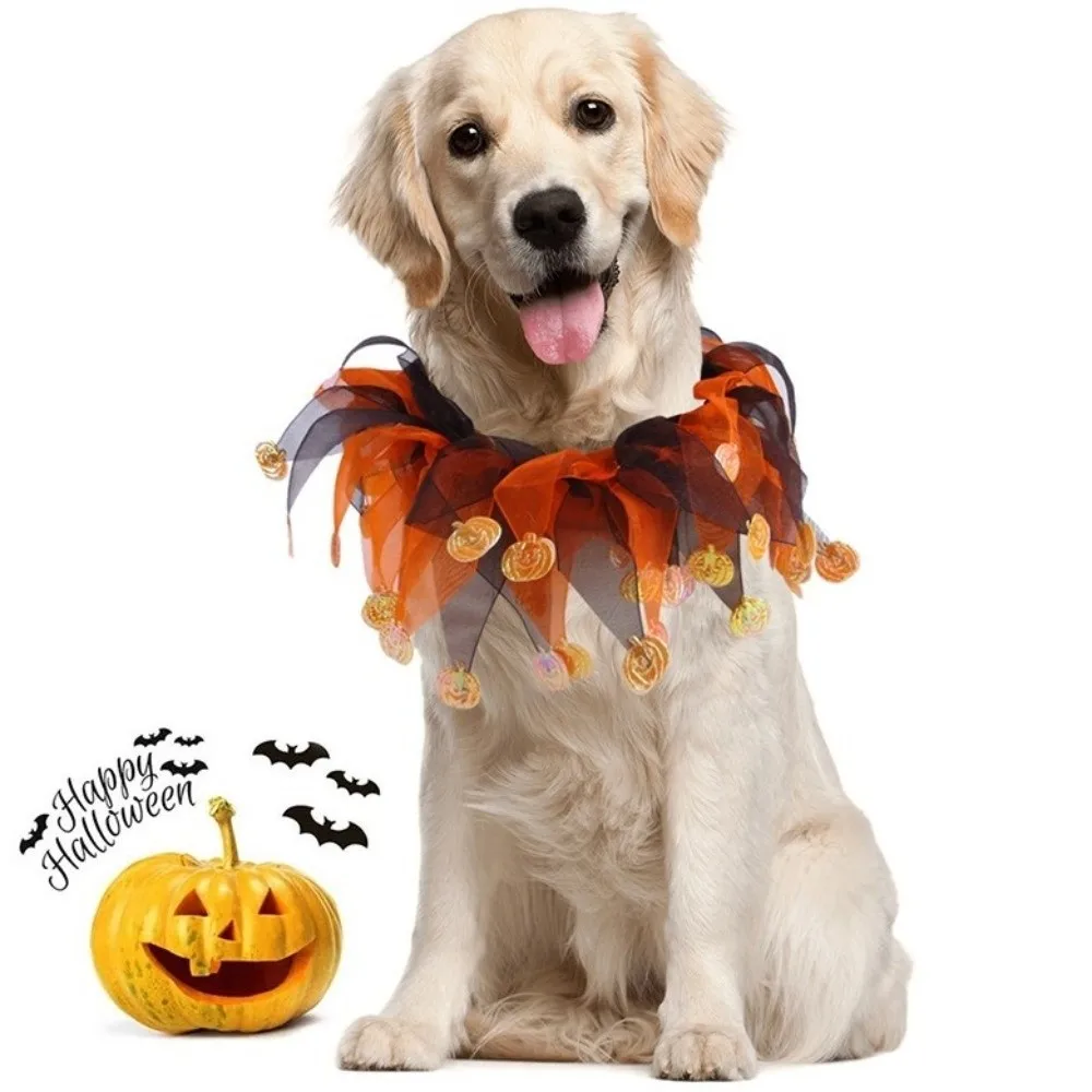 

Pumpkin Halloween Cat Costume Adjustable Cosplay Props Cat Collar Hat Set Mesh Scarf Pet Halloween Supplies Halloween Party