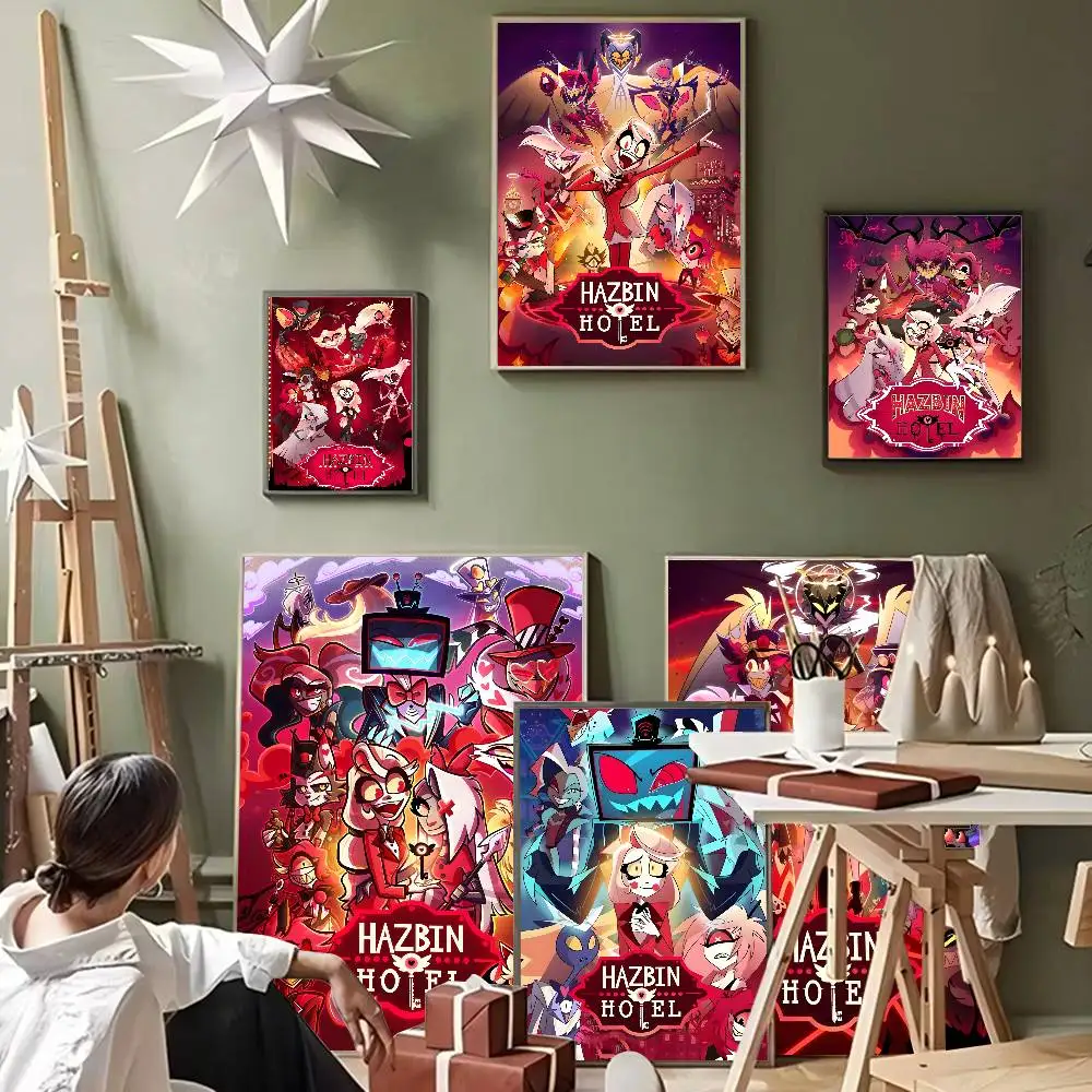 Hazbin H-Hotels Angel Dust Alastor Whitepaper ملصق ورق مقاوم للماء ملصق مقهى بار لوحة جدارية فنية جمالية #1