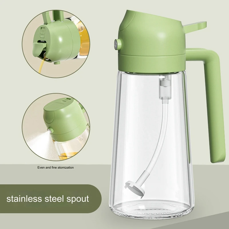 2-In-1 Oil Dispenser And Oil Sprayer, About 16Oz Glass Oil Spray Dispenser Bottle For Kitchen (2Pcs)