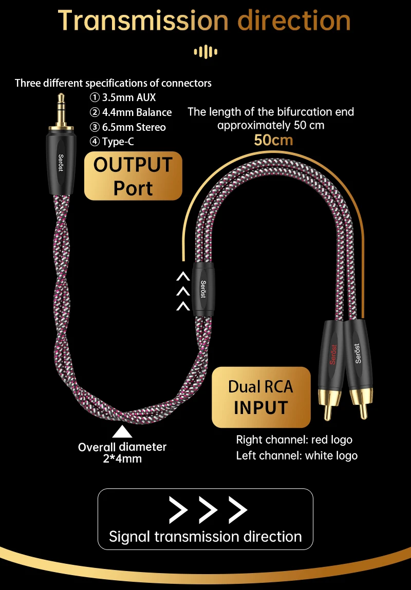 Serost Moon HiFi-Audiokabel Typ-C DAC 3,5mm 4,4mm 6,5mm Stereo zu Dual-RCA-Buchse für Musikplayer, Verstärker, Lautsprecher - OCC-Kabel – Detail 2