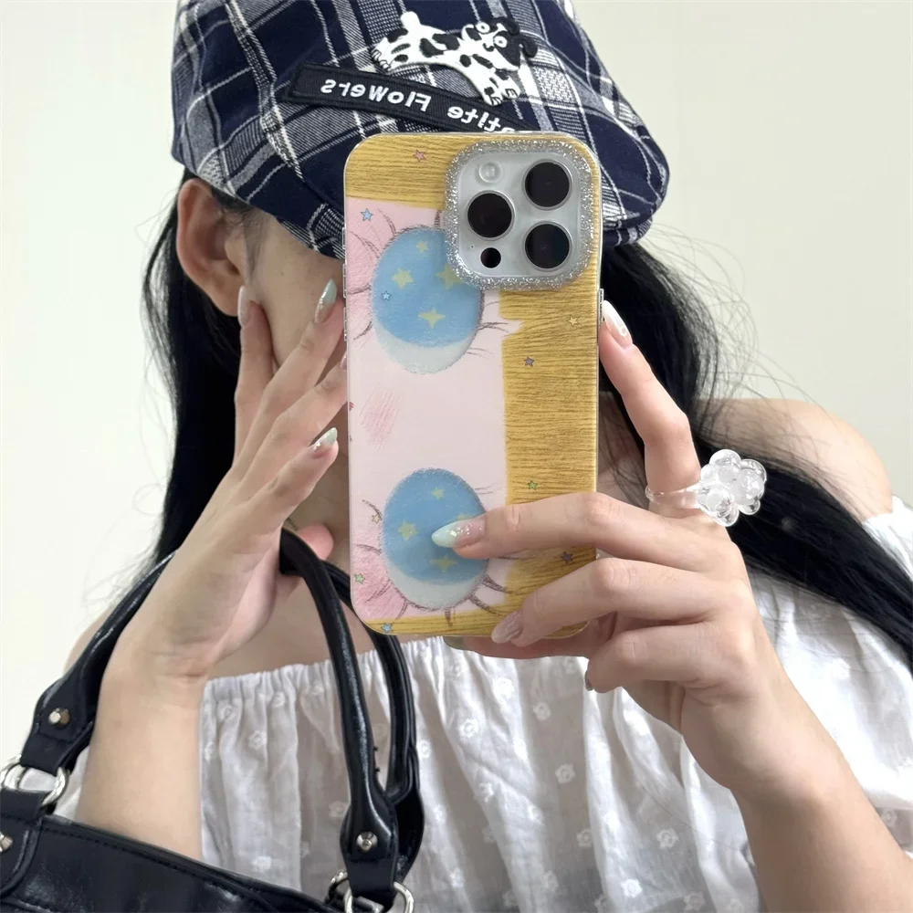 

Корейский блестящий чехол для телефона INS с героями мультфильмов для девочек для iPhone 13, 14, 15, 16 Pro Max, роскошные стильные корейские кавайные чехлы, милая задняя крышка