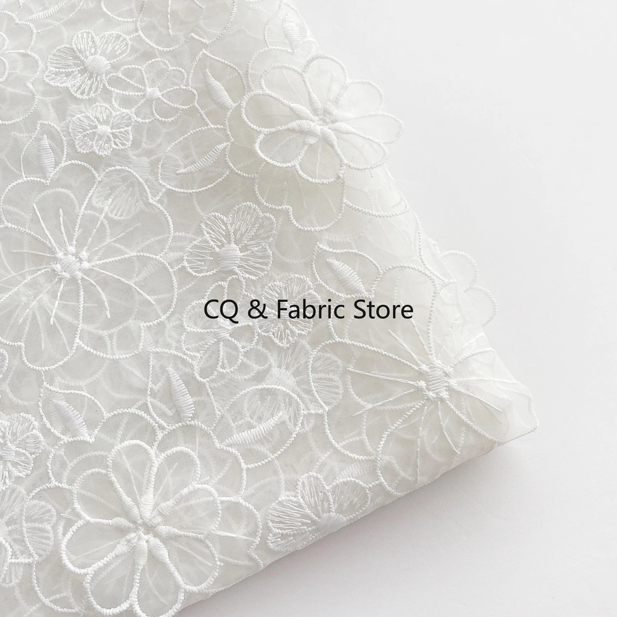 

Pure White Organza 3D Double-layer Embroidery Lace Fabric Fashion Clothing Wedding Dress Handmade Diy Cloth