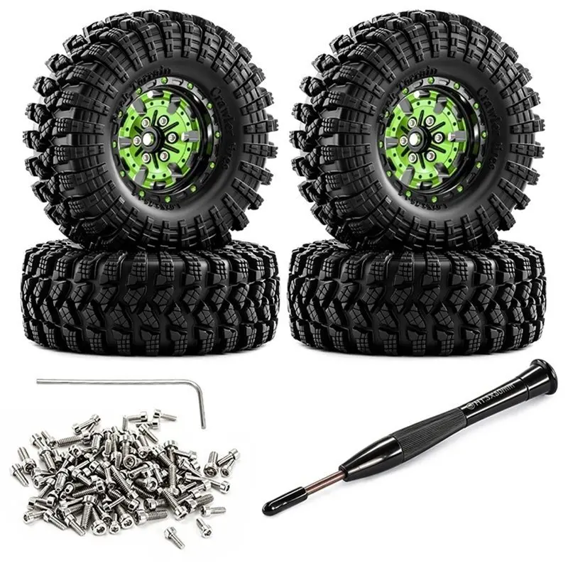 FBIL-Tire Replacement Parts 1.3 Inch Beadlock Rubber Wheels For 1/18 Traxas TRX4M Ascent-18 1/24 Axial SCX24 Green