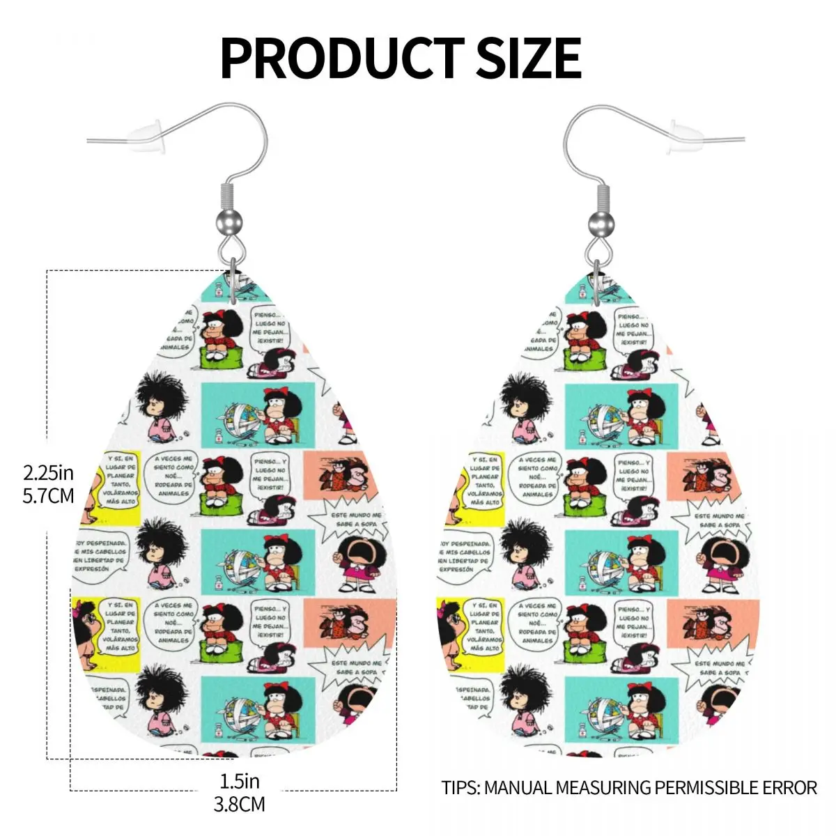 맞춤 만화 퀴노 마팔다 드롭 귀걸이 가죽 귀걸이 여성용 패션 귀여운 만화 파티용