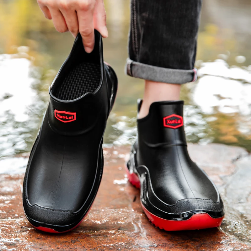 Men's Ankle Rain Boots Outdoor Waterproof Men Rain Shoes Anti-Slip Wear-resistant Men Kitchen Water Shoes Fishing Rubber Shoes