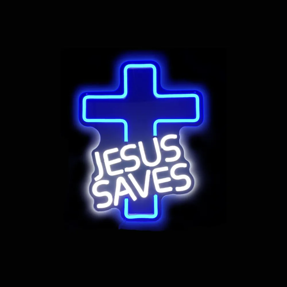 

Jesus Saves Cross Neon Light Sign Custom Handmade Real Glass Tube Home Room Decor Display Lamp Window Art On Wall 14"X17"