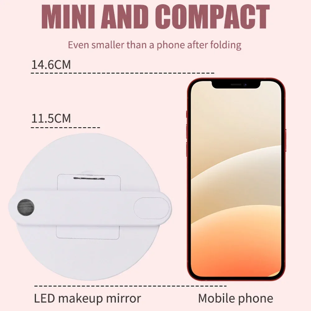 Led Opvouwbare Draagbare Make-Up Spiegel Met Licht 360 ° Draaibare Spiegel Lamp Magnetische Schakelaar Handheld Vul Lichten Verjaardagsfeestje Geschenken