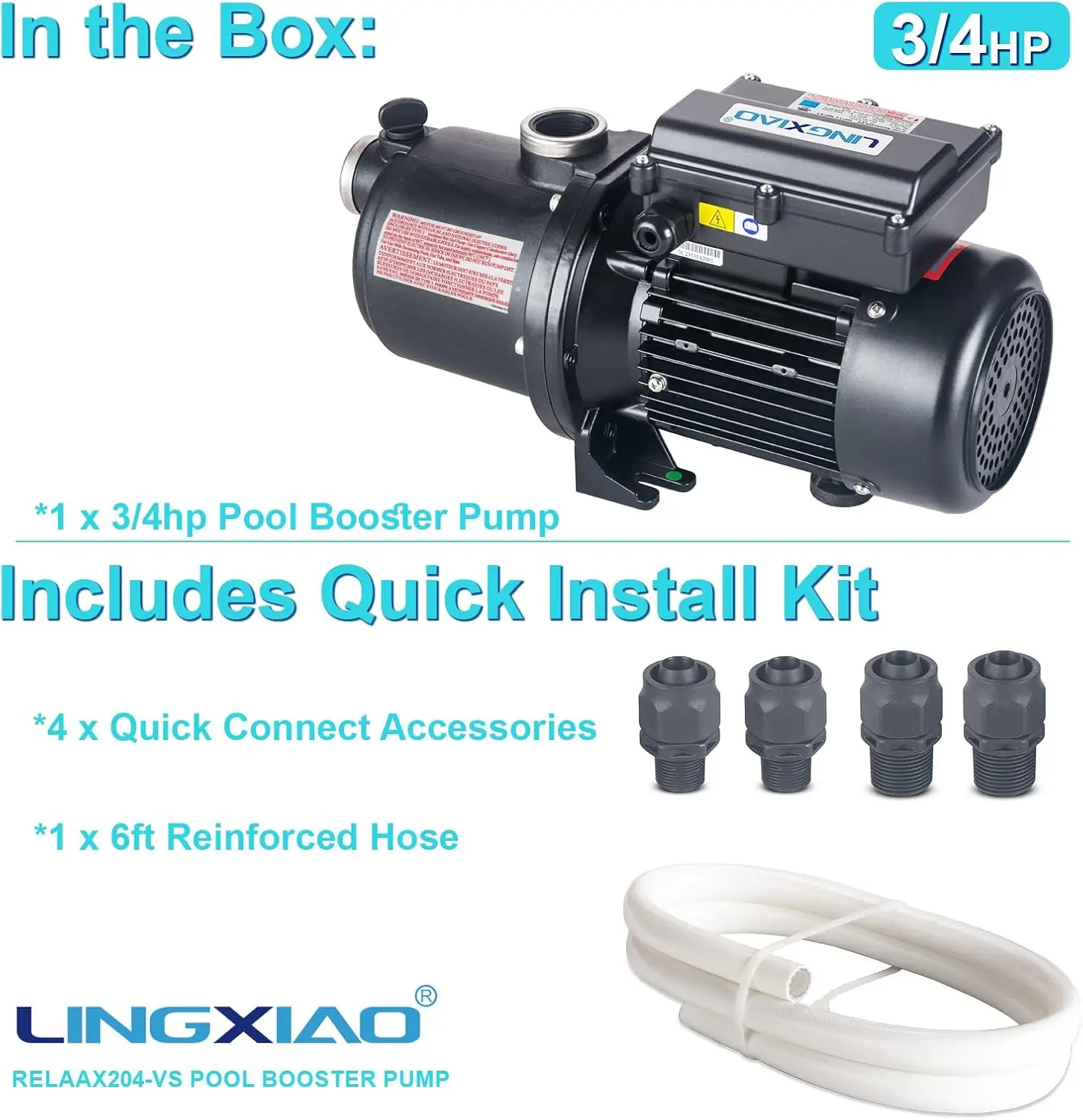 Pool Booster Pump 3/4 HP for Pressure Pool Cleaners PB460 180-480, EC-LA01N, OEM Booster Pump 3/4 HP, 115V or 230V, 60PSI, Energ