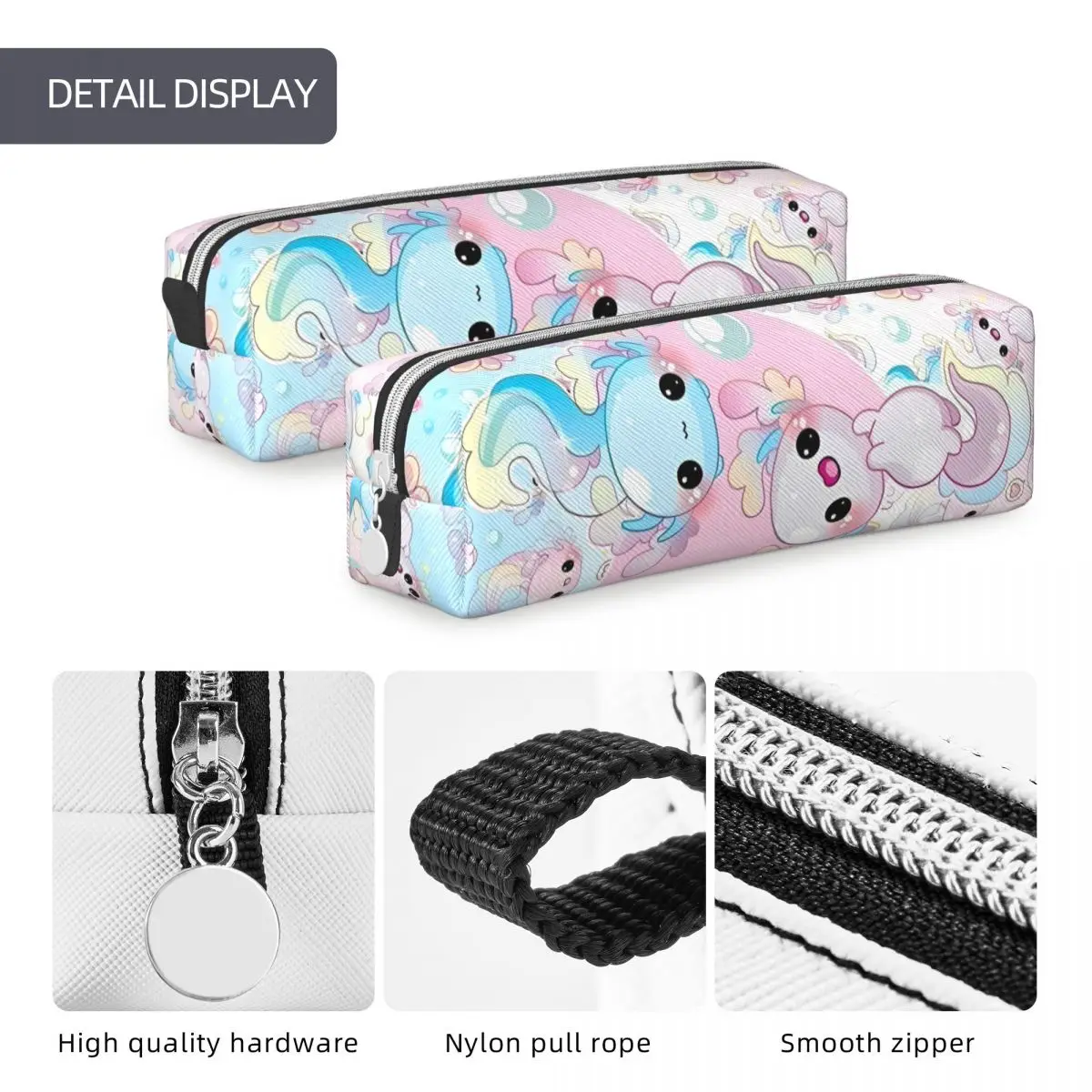 Imagem -05 - Estojos de Lápis Axolotl Animal Bolsa Mexicano Salamandra Pen Box para Menina e Menino Grande Capacidade Material Escolar Lápis Pouch Gift