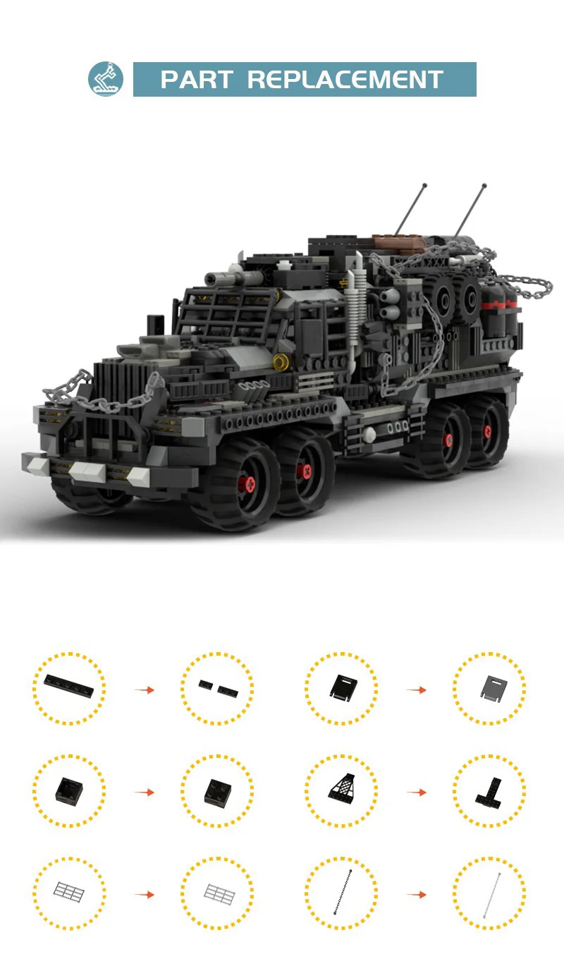 MOC Erwachsenen-Sammlerstück Fahrzeug Kriegsausrüstung Bausteine Geburtstagsgeschenk für Jungen Max V8 Interceptor Auto Kinder Montage Spielzeug Modell – Detail 6