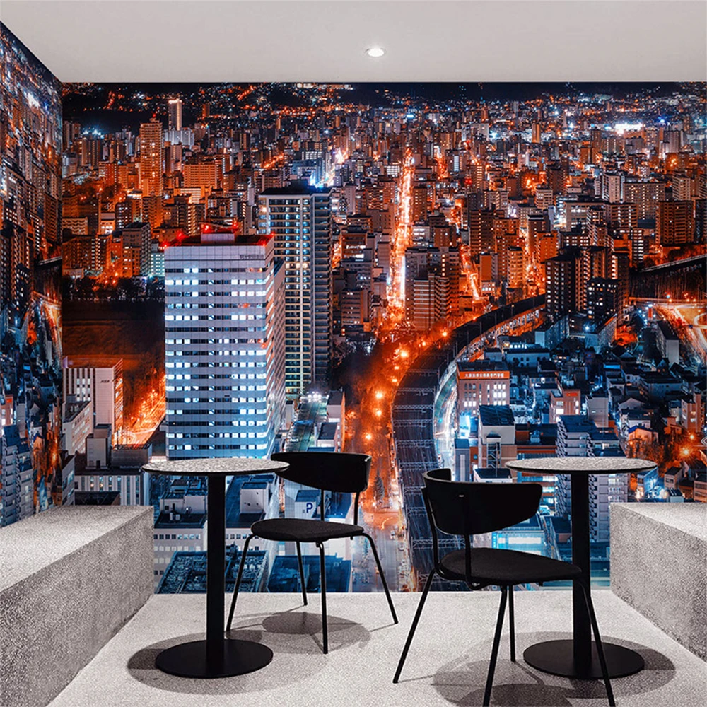 custom City night scene wallpaper extension space photo TV background wall paper bar office restaurant 3D mural wall stickers image 4
