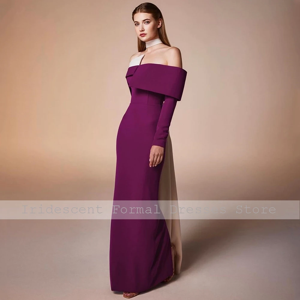 Elegante avondjurk voor vrouw 2025 off-shoulder lange mouwen avondjurken zuil paarse bruiloftjurken lang