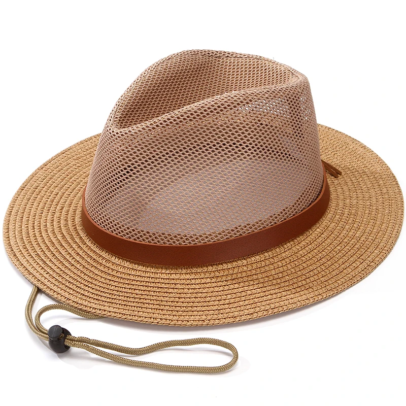 Summer Hat For Man Sun Hat Leisure Outdoor Mesh Formal Hat Breathable And Cool Women Seaside Holiday Wide Brim Sunshade StrawHat