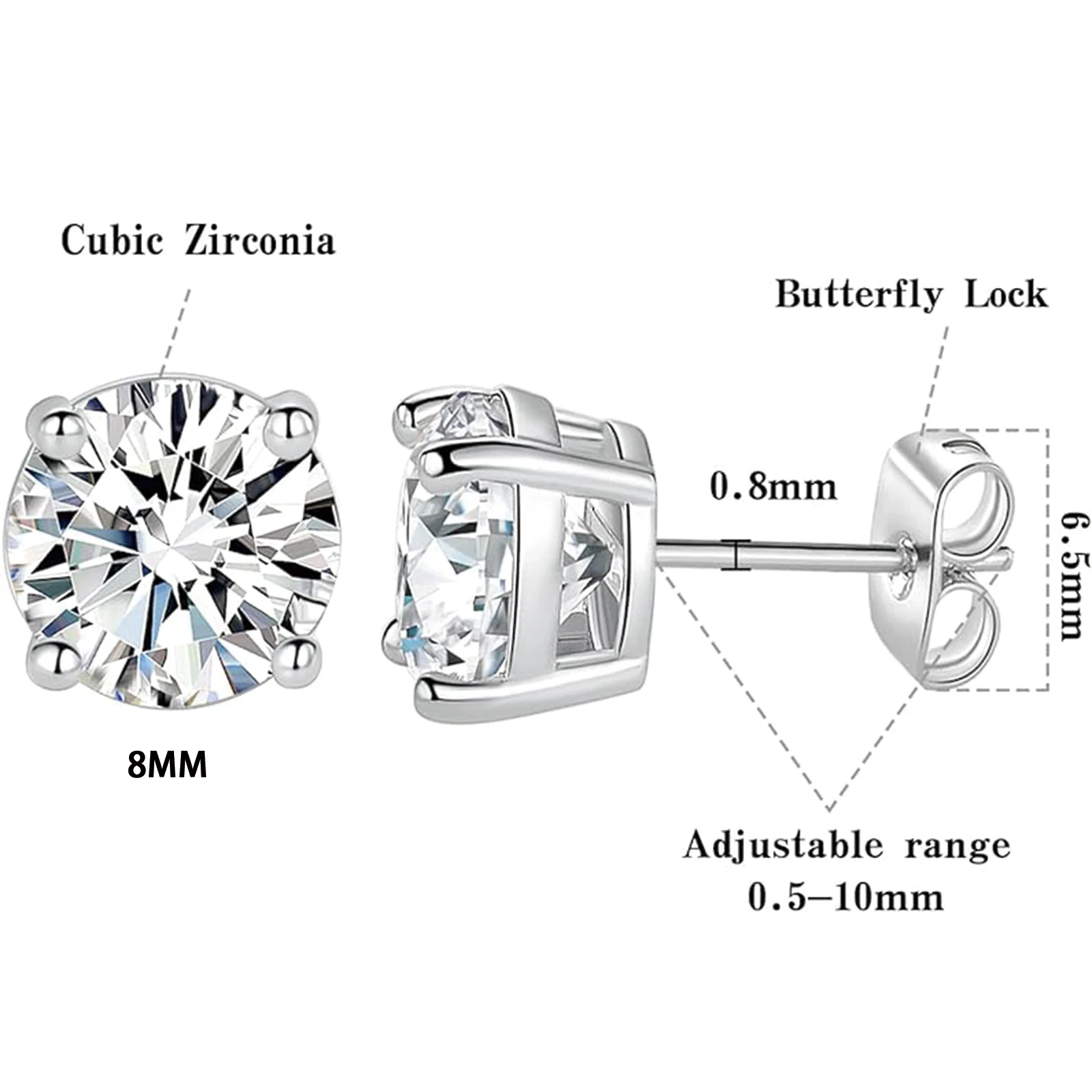 925 silver, moissanite stud earrings, men's earrings, women's earrings, set with 6/7/8mm moissanite, simple and small style, sui