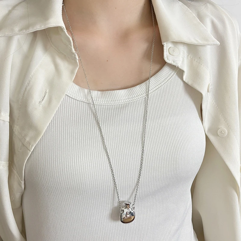 Simple Novelty Metal Small Vase Pendant Necklace Women's Sweet Cool Chili Style Long Stacked Jumper Chain Jewellery Accessories image 2