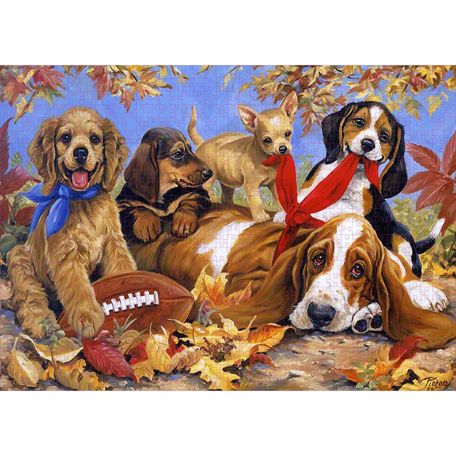 500-2000Pcs Fall Autumn Cute Multi Breed Puppy Pet Jigsaw Puzzles for Adults Kids, Thanksgiving Home Decor Art Painting Puzzle,
