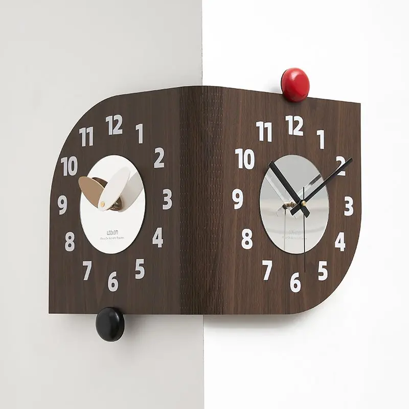 Non Perforated Double-sided Corner Clock Creative Minimalist Corner Living Room Restaurant bedroom Study Clocks Wall Home Decor