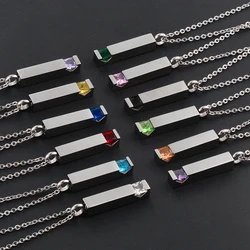 Unisex 12 Kinds Zircon Decorating Birthstone Cremation Necklace for Ashes Simple Stainless Steel Pendant Keepsake Urn Necklace