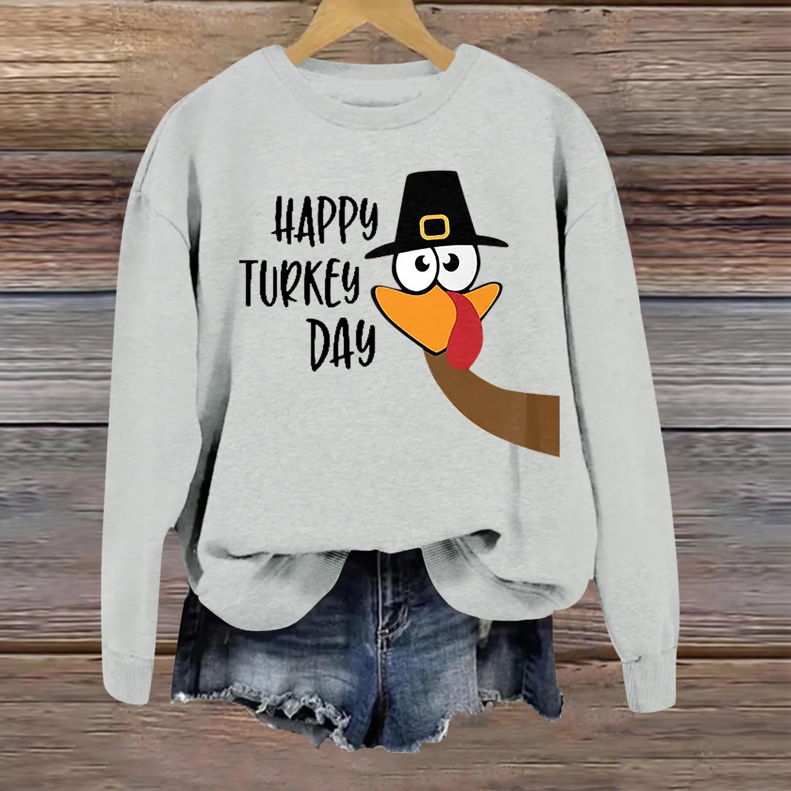 

Women Thanksgiving Theme Print Top Fashion Round Neck Sweatshirt Comfortable Long Sleeve Top 2024 New Female Blouse Streetwear