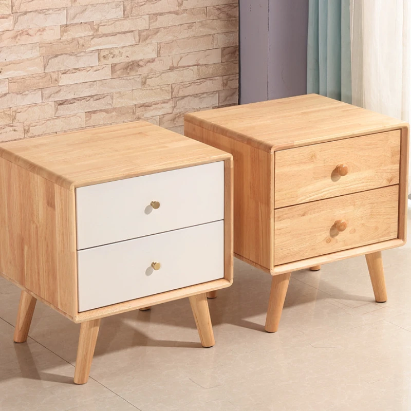 

Bedside Table Small Apartment Double-Drawer Storage Cabinet Solid Wood Simple Storage Cabinet Eco-Friendly Healthy Durable