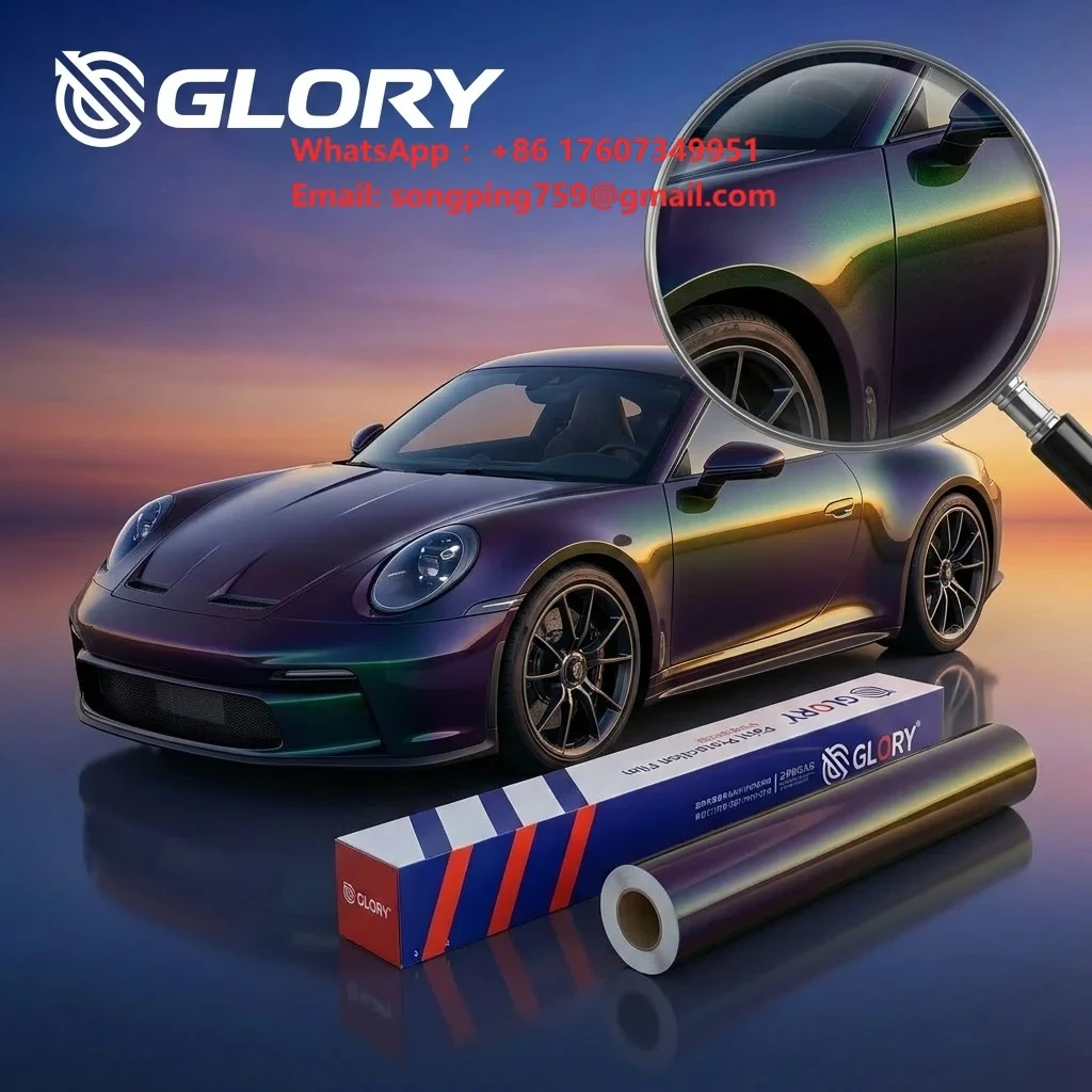 Glory 8.5Mil Thick Chameleon Color PPF TPU 99% UV Protection Hydrophobic Color Changing Car Wrap for Body Repair Seconds 5 Year