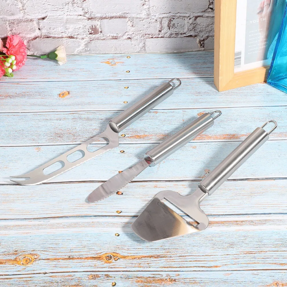 Durable Stainless Steel Cheese Knife Set Silver Ergonomic Handle Cheese Cutter Tool Convenient Kitchen Gadgets Kit Jam Spreading