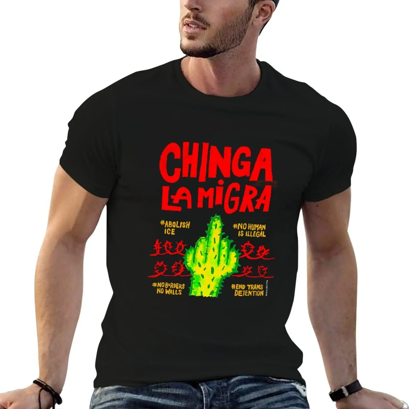 تي شيرت Chinga La Migra تي شيرت قطن 100% تي شيرت للرجال تي شيرت قطني