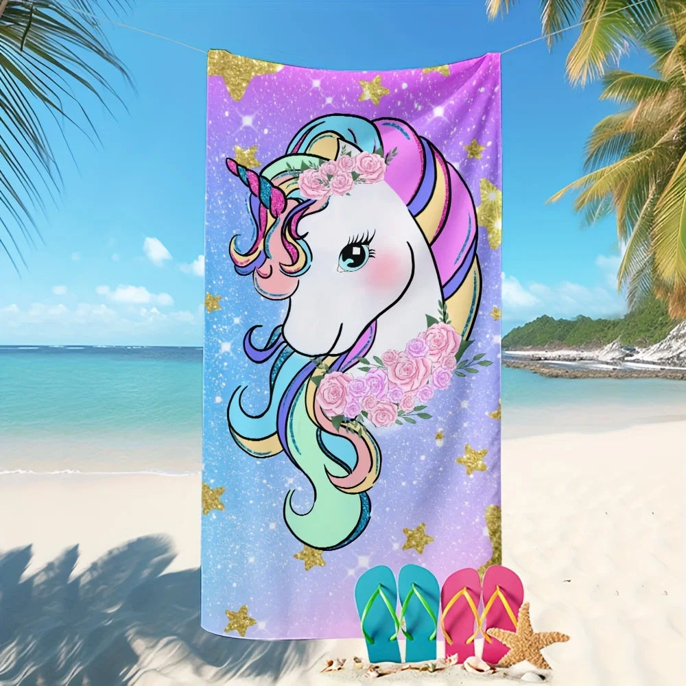 Quick-Dry Microfiber Beach Towel with Unicorn Print – Soft, Lightweight, Machine Washable, Perfect for Vacation & Swimming