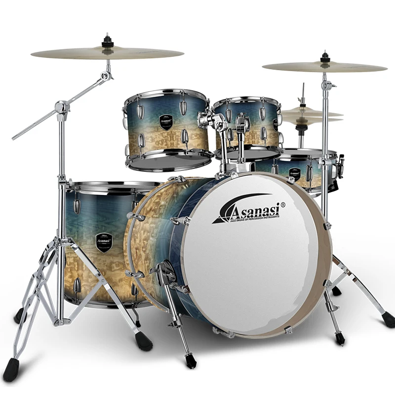 

Professional Jazz Drums 5 Drum 3 4 Cymbal Set R70/80 Copper Alloy Cymbals Remo Drum Skins Free Double Stool Non-Slip Pad