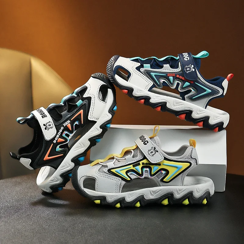 

Модные брендовые летние сандалии с закрытым носком для девочек и мальчиков, детские сандалии, нескользящая повседневная спортивная пляжная обувь