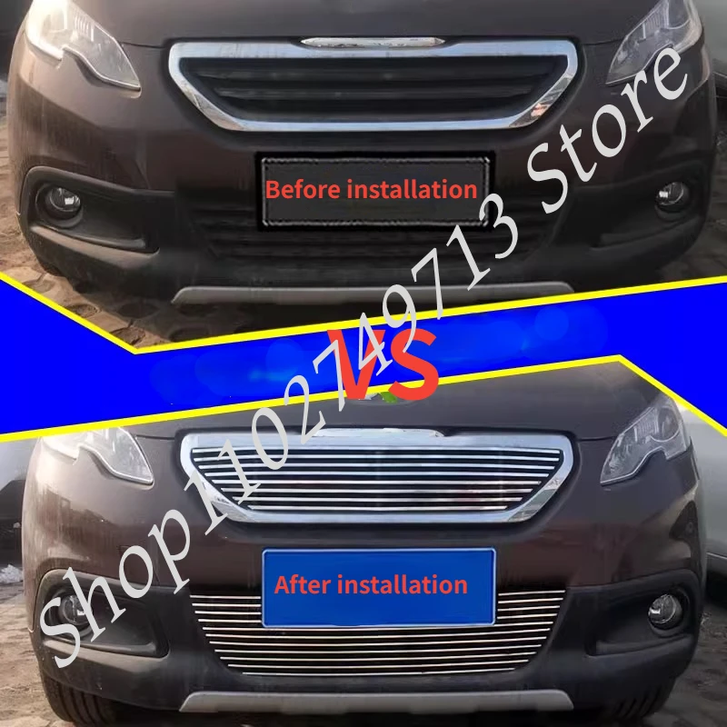 High Quality Stainless Steel Front Grille Fence Grinding Racing Grills Trim Body Kit for Peugeot 2008 2014-2015 Racing Grills