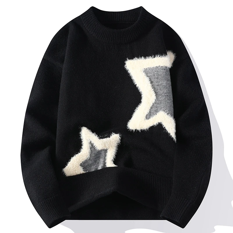 Men Women Star Knitted Sweater Autumn Winter Thick Warm Cashmere Pullover Fashion Casual Knit Sweater High-quality Streetwear