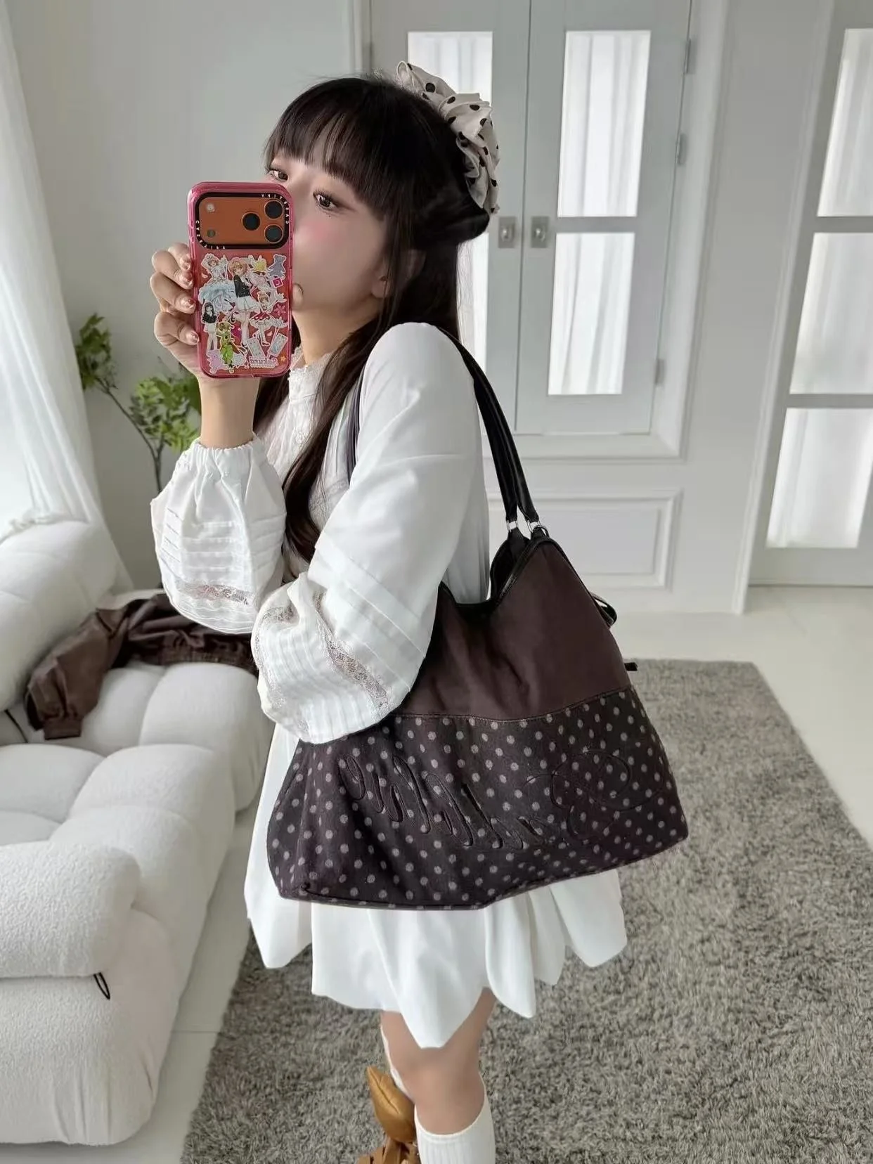 

Осень 2026, новая большая сумка-тоут в горошек с леопардовым принтом, большая легкая сумка-тоут в стиле ретро для женщин