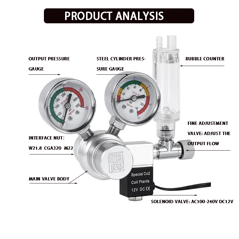 Imagem -03 - Válvula Redutora de Pressão de Co2 para Aquário Atualização Mola de Pistão Reforçada Sistema de Reação de Alta Pressão Equipamento de Reação de Co2