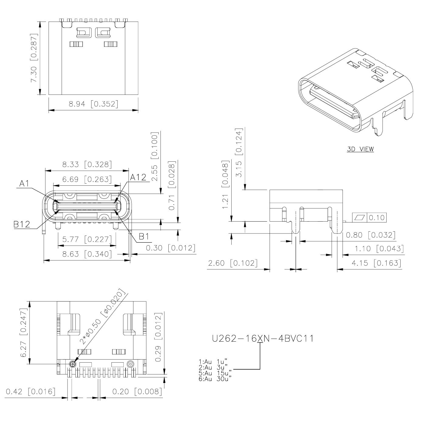10Pcs Type-C Connector 16Pin Female Socket 16P Four-Pin Plug-In Board, Three-Mode Nickel Stainless Steel Smd, 5A Plug-In, 10,000 Cycles, Electroplated 1U Black U262-161N-4Bvc11 Lcp Ul94V0 Brand New Original Xkb
