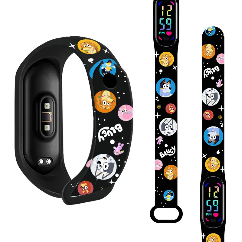 Bluey-Bingo Anime LED Luminous Watch para crianças, esportes eletrônicos, silicone, impermeável, presente de aniversário