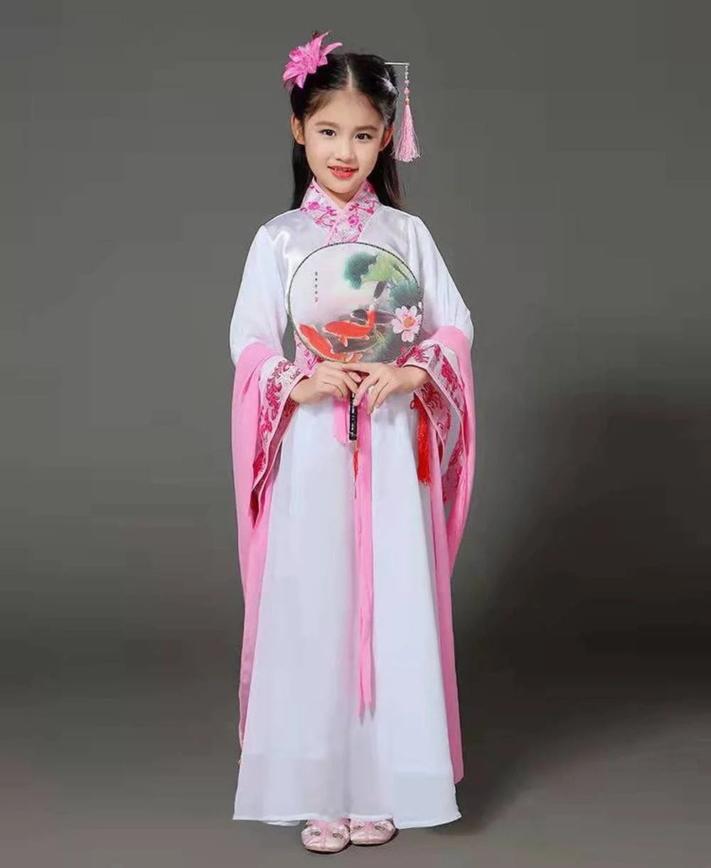 고대 중국 전통 의상 Hanfu 어린이 여름 새로운 귀여운 느슨한 자수 소녀 요정 드레스 파티 무대 드레스