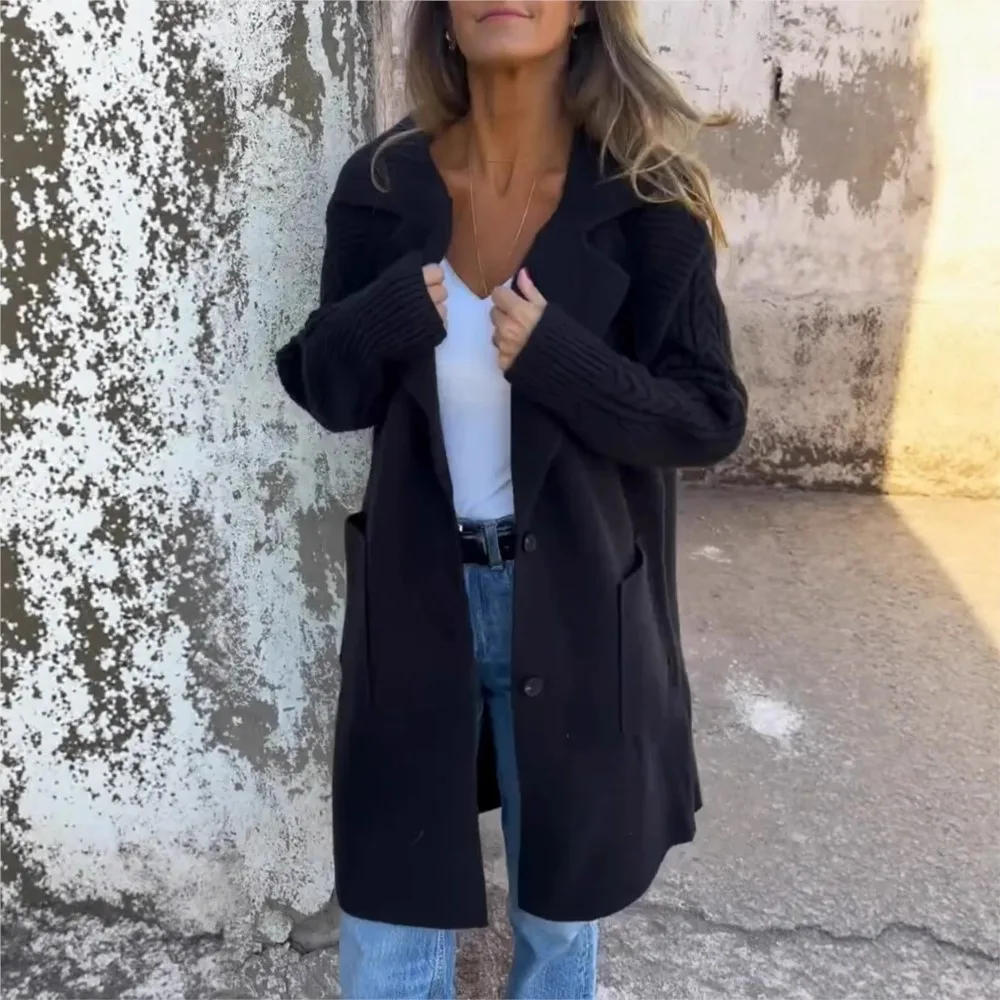 Fashion Knitted Patchwork Woolen For Women's Coat Autumn And Winter New Loose Retro Woolen Warm Coat Female 2025