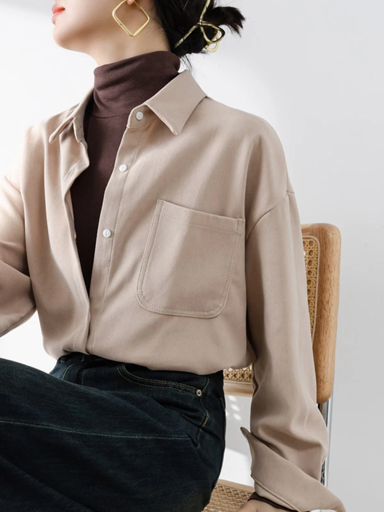 Retro Corduroy Shirt Women Long Sleeve Turn-Down Collar Sanding Single-Breasted Buttons Blouse Female Elegant Tops Office Ladies