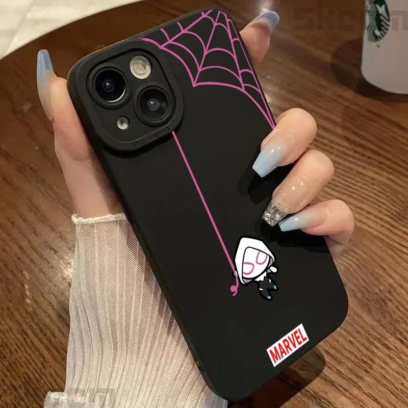 Marvel Spiderman Gwen Phone Case For iPhone 15 14 13 12 11 Pro Max Mini X XS XR 8 7 Plus Shockproof Soft Silicone Bumper Cover