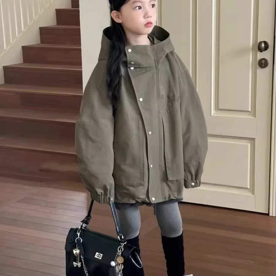 Girls' Jacket Spring and Autumn 2026 New Fashionable Hoodie Big Children's Casual Thin Wind Coat 110-170cm